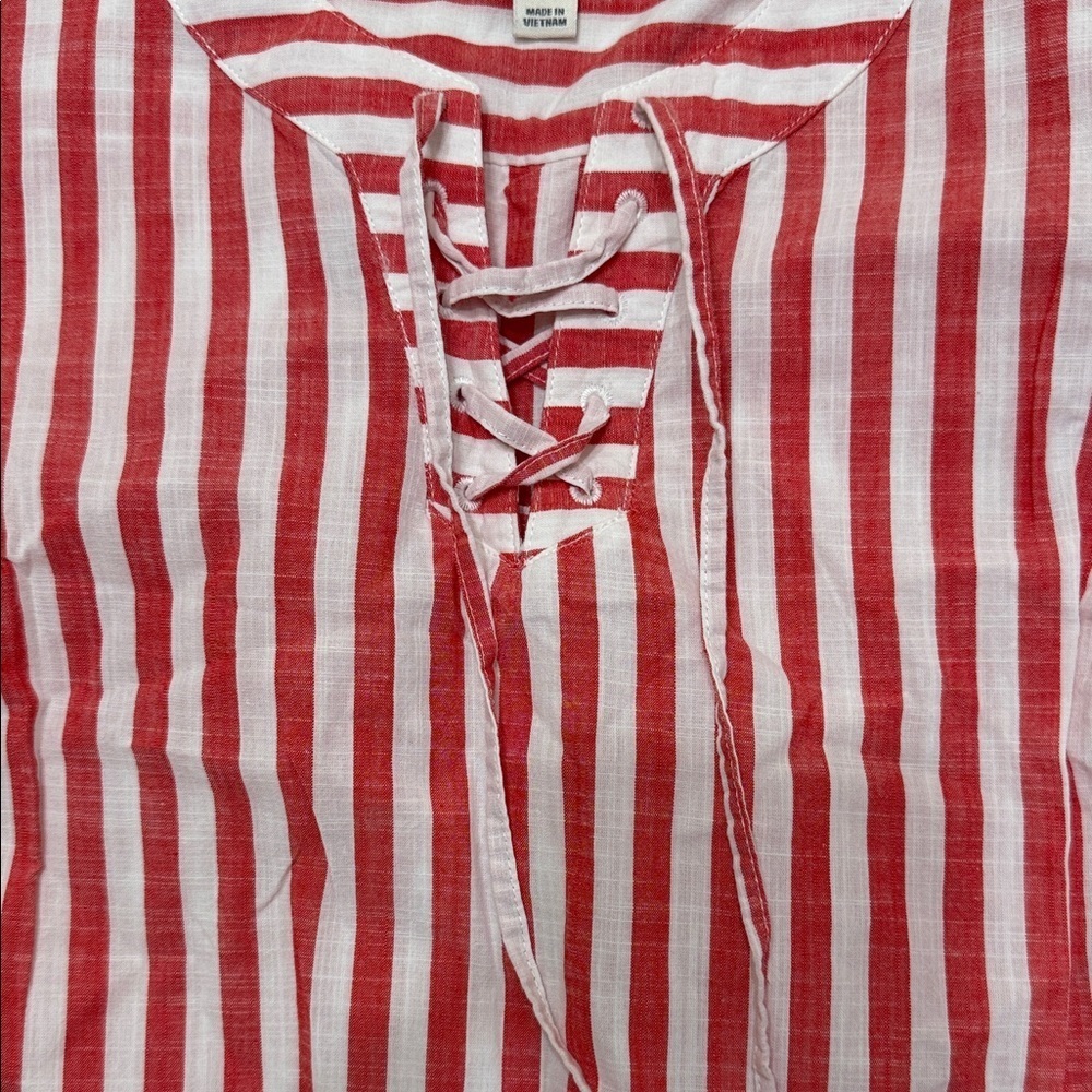 Style & Co. Red and White Striped Blouse Medium M - Picture 4 of 6
